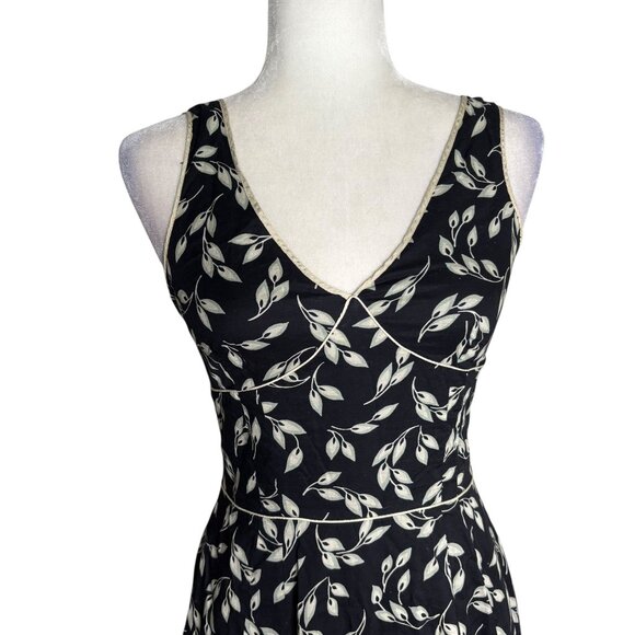 Gap Floral Sleeveless V Neck A Line Swing Dress Size 2 Black Side Zipper Lined - Picture 2 of 6